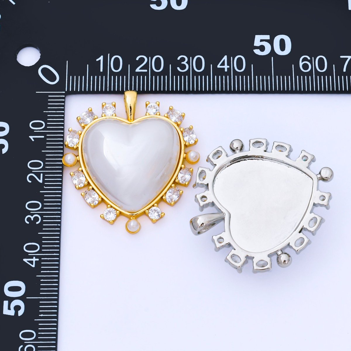 24K Gold Filled 35mm Shell Pearl CZ Cluster Outline Pendant in Gold & Silver | AA1658 AA1689 - DLUXCA