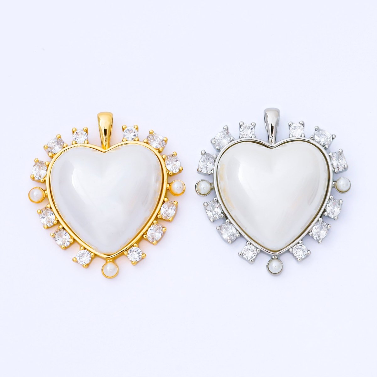 24K Gold Filled 35mm Shell Pearl CZ Cluster Outline Pendant in Gold & Silver | AA1658 AA1689 - DLUXCA