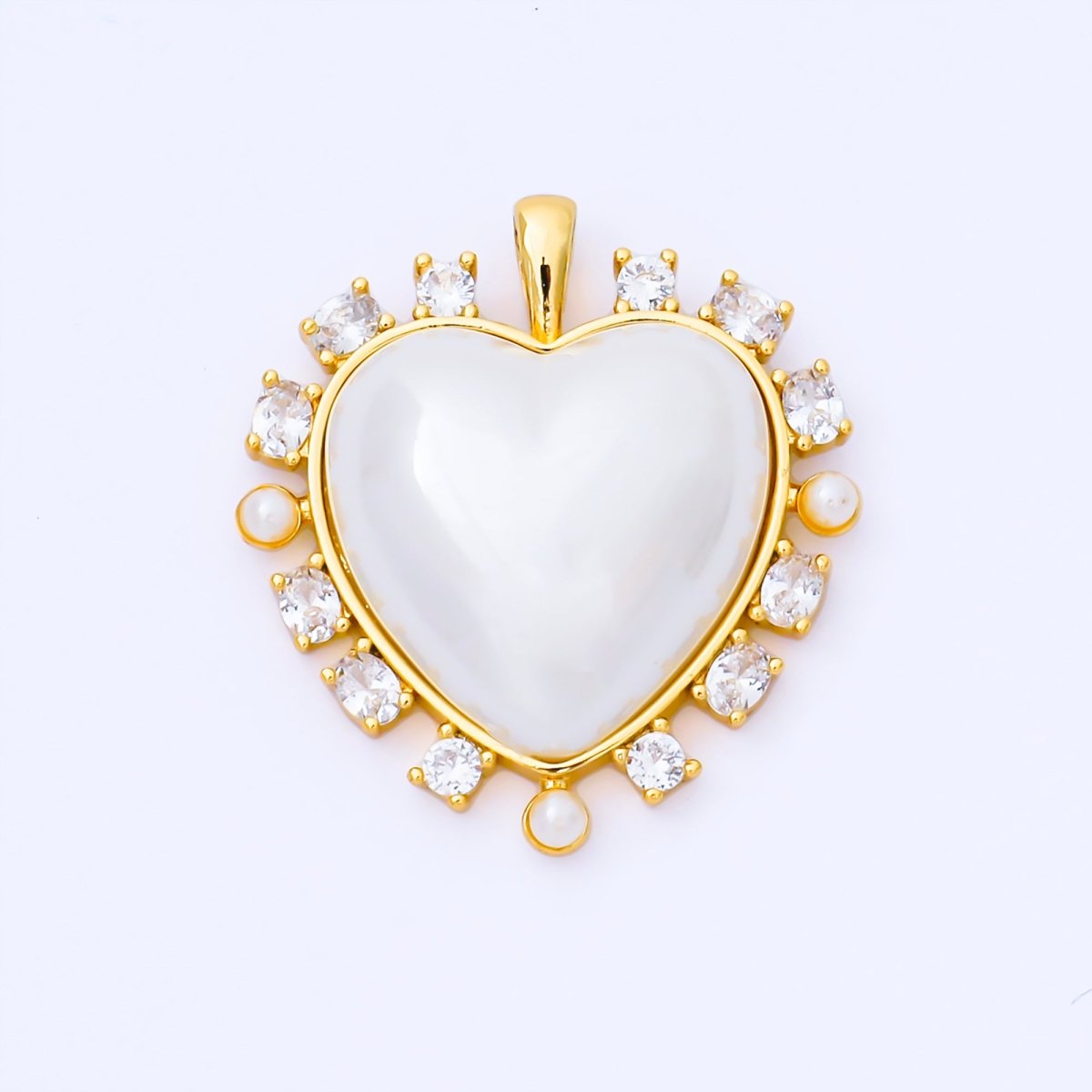 24K Gold Filled 35mm Shell Pearl CZ Cluster Outline Pendant in Gold & Silver | AA1658 AA1689 - DLUXCA