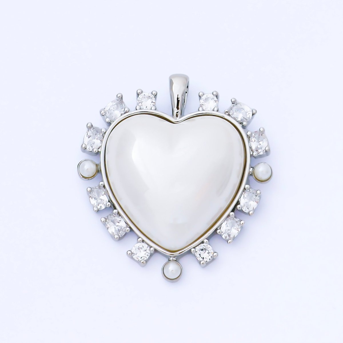 24K Gold Filled 35mm Shell Pearl CZ Cluster Outline Pendant in Gold & Silver | AA1658 AA1689 - DLUXCA