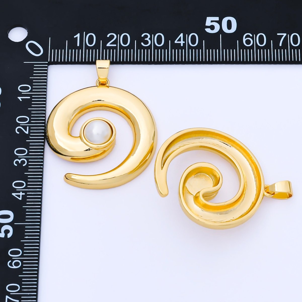 24K Gold Filled 35mm Spiral Pearl Charm | AA1665 - DLUXCA