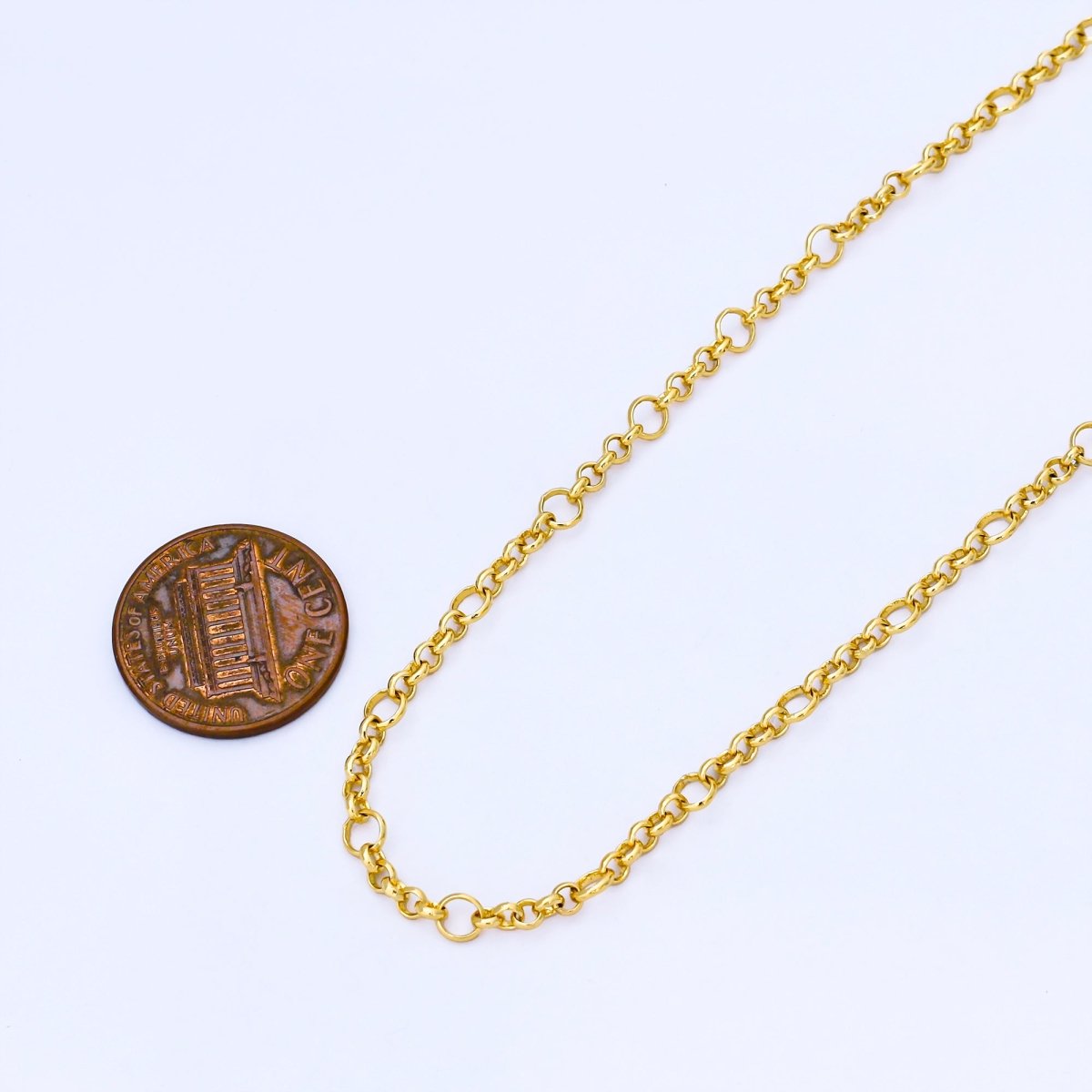 24K Gold Filled 3.6mm Big Round Figaro Unfinished Chain by Yard | Roll - 1741 - DLUXCA