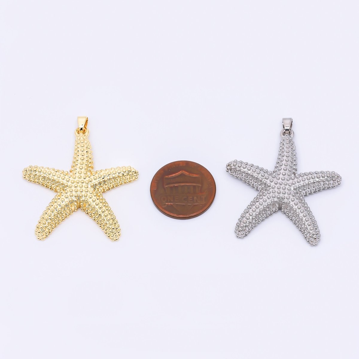 24K Gold Filled 37mm Dotted Sea Starfish Animal Charm in Gold and Silver | AH - 532 - DLUXCA