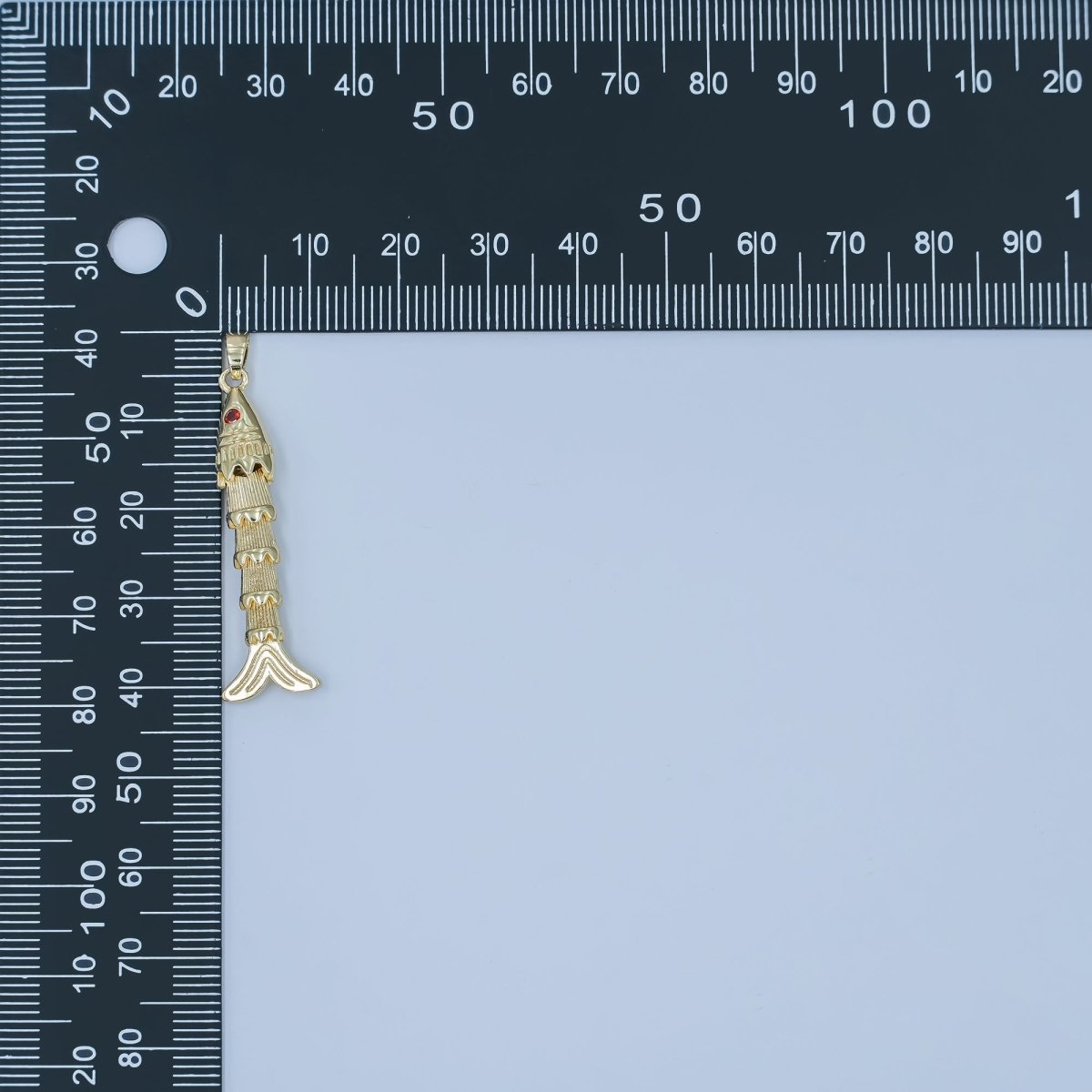24K Gold Filled 37mm Red CZ Eye Artisan Fish Multidimensional 3D Charm | AA1496 - DLUXCA