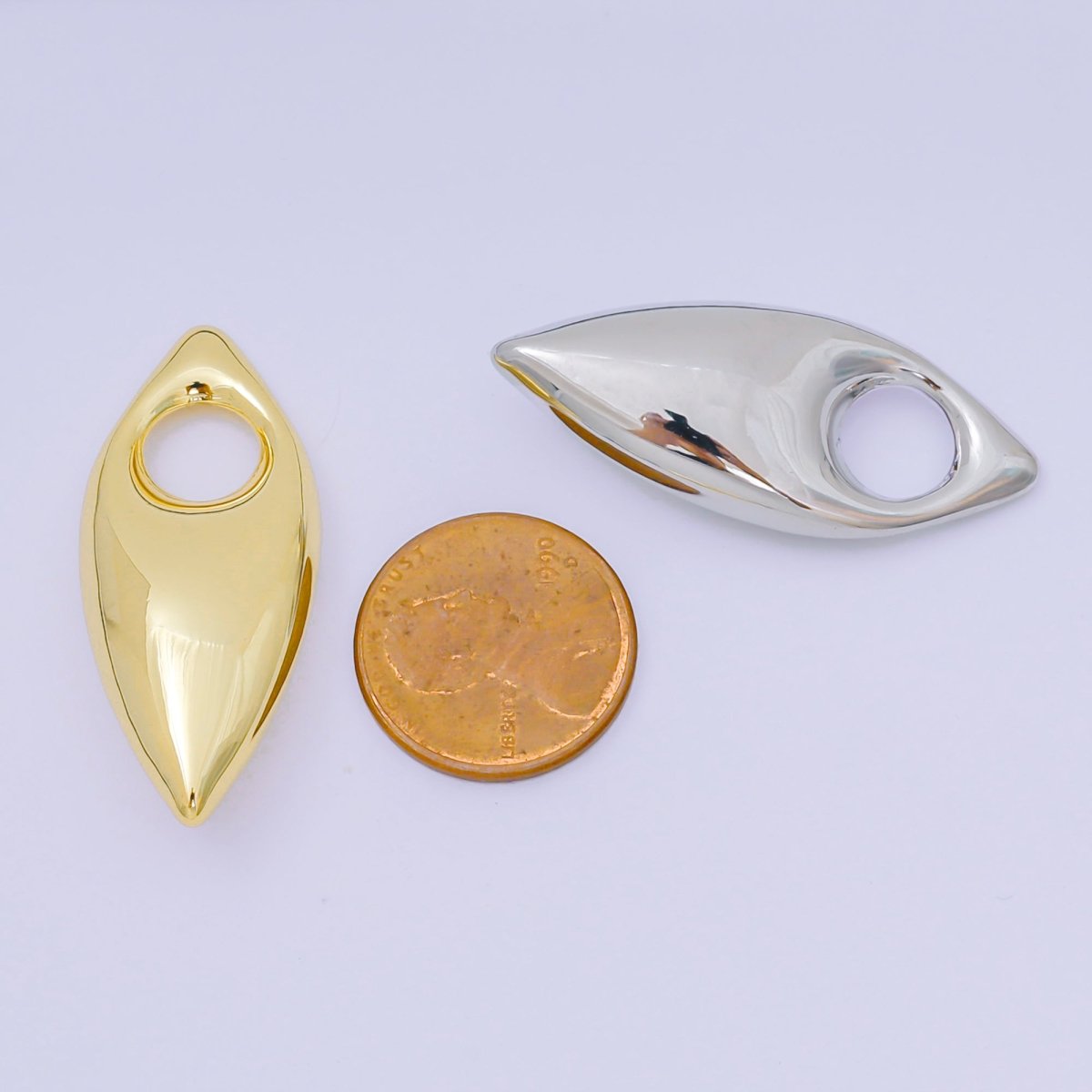 24K Gold Filled 38mm Sharp Leaf - Shaped Teardrop Charm in Gold & Silver | AC - 1584 - DLUXCA