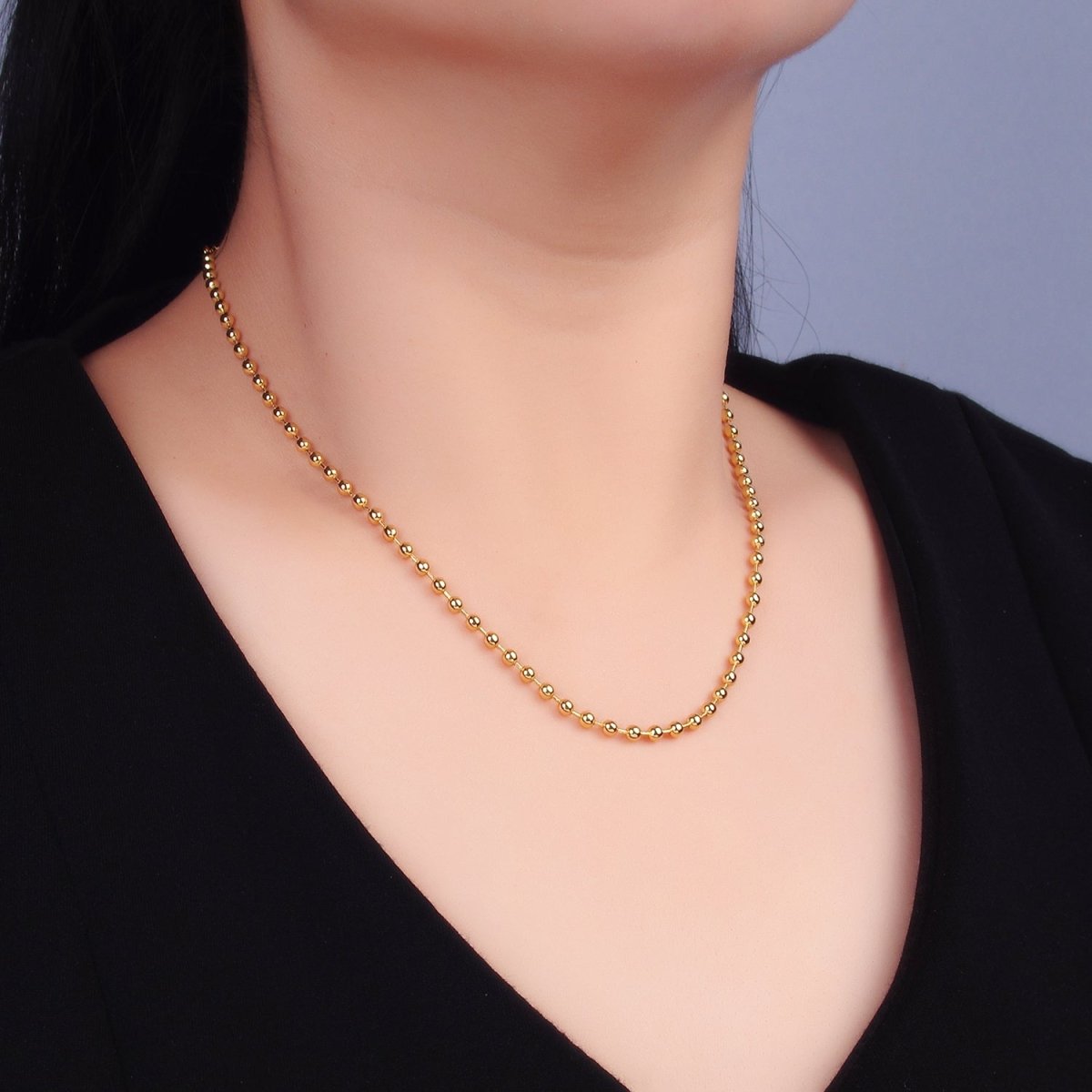 24K Gold Filled 3mm Bead Bar 16 Inch, 18 Inch Necklace w. Extender | WA - 2714 - DLUXCA