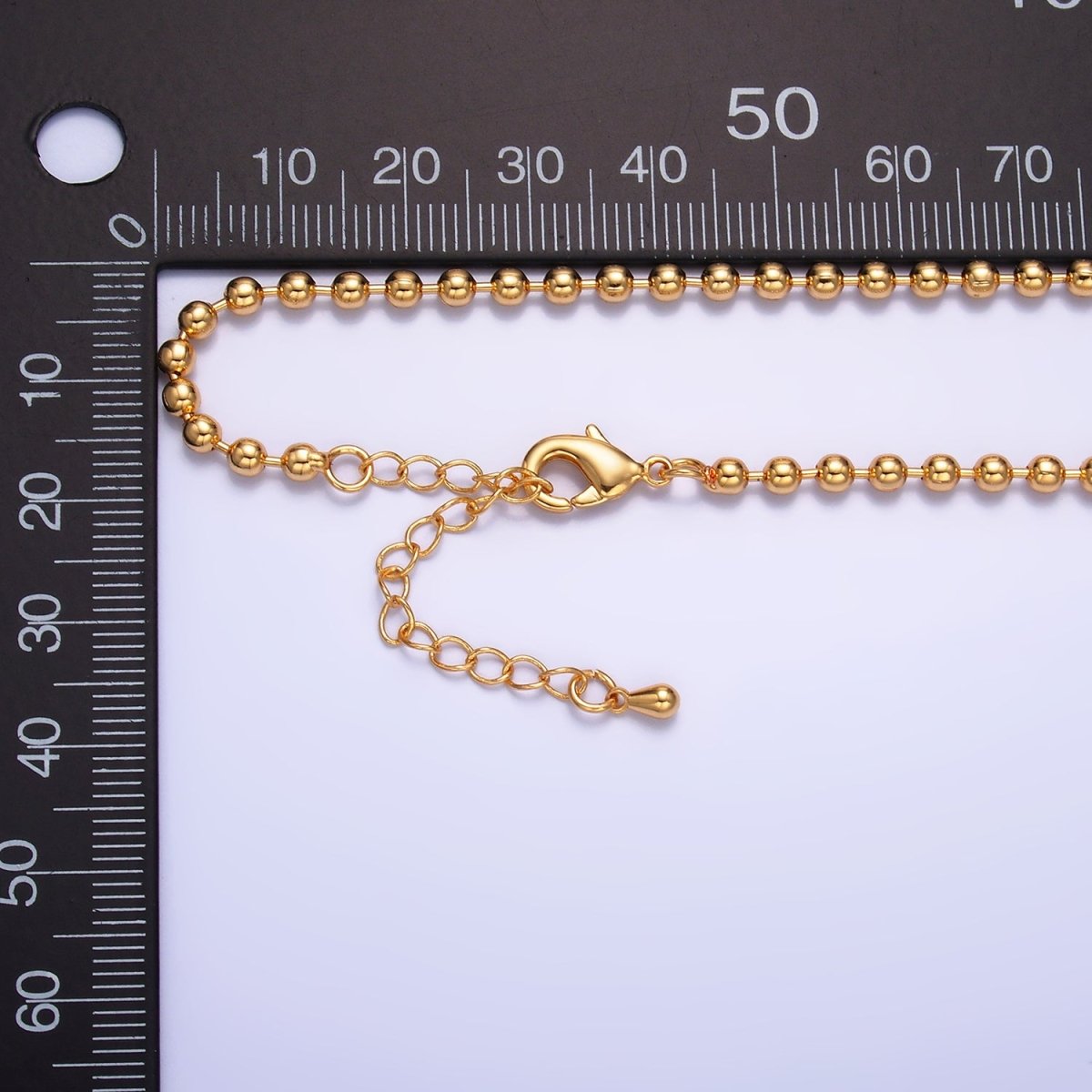 24K Gold Filled 3mm Bead Bar 18 Inch Necklace w. Extender | WA - 2714 - DLUXCA