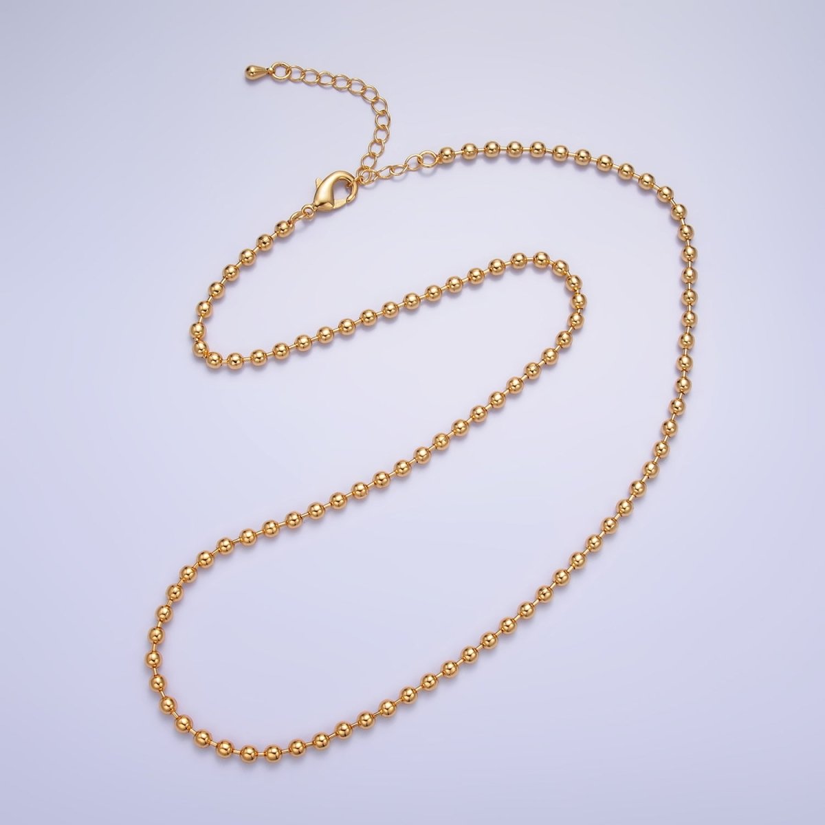 24K Gold Filled 3mm Bead Bar 18 Inch Necklace w. Extender | WA - 2714 - DLUXCA