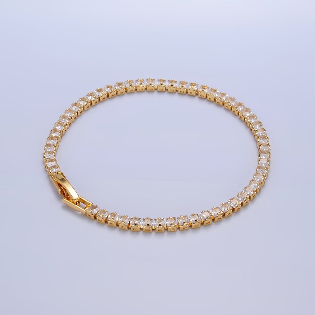 24K Gold Filled 3mm Clear Baguette CZ 7 Inch Tennis Bracelet | WA - 2978 - DLUXCA