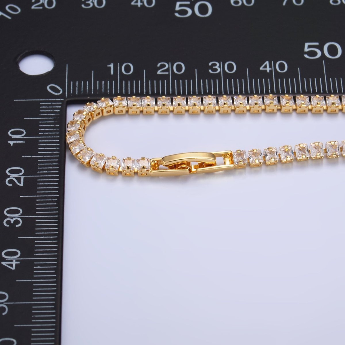 24K Gold Filled 3mm Clear Baguette CZ 7 Inch Tennis Bracelet | WA - 2978 - DLUXCA