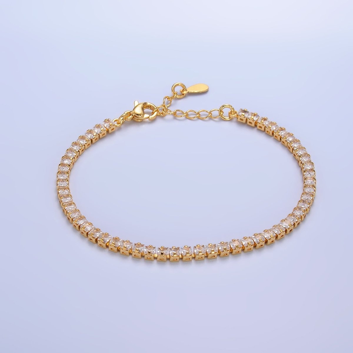 24K Gold Filled 3mm Clear CZ Baguette 7 Inch Tennis Bracelet | WA - 2977 - DLUXCA