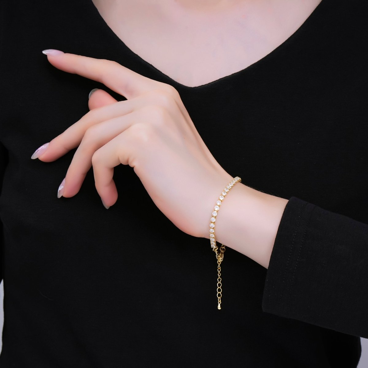 24K Gold Filled 3mm CZ Classic Tennis Bracelet 5.90 Inches with Extender | WA - 3410 - DLUXCA