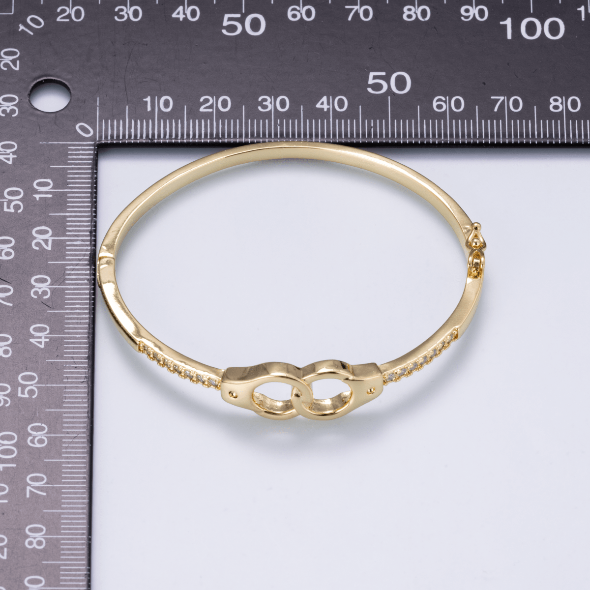 24K Gold Filled 3mm Interlock Handcuff Micro Paved CZ Bangle Bracelet | WA-04742 - DLUXCA