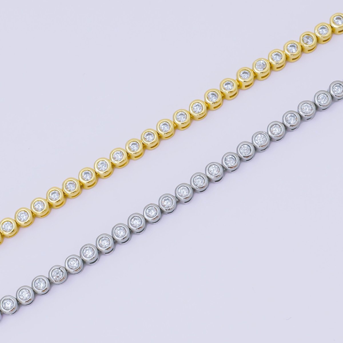 24K Gold Filled 3mm Round CZ 7 Inches Tennis Bracelet in Gold & Silver | WA - 2254 WA - 2256 - DLUXCA