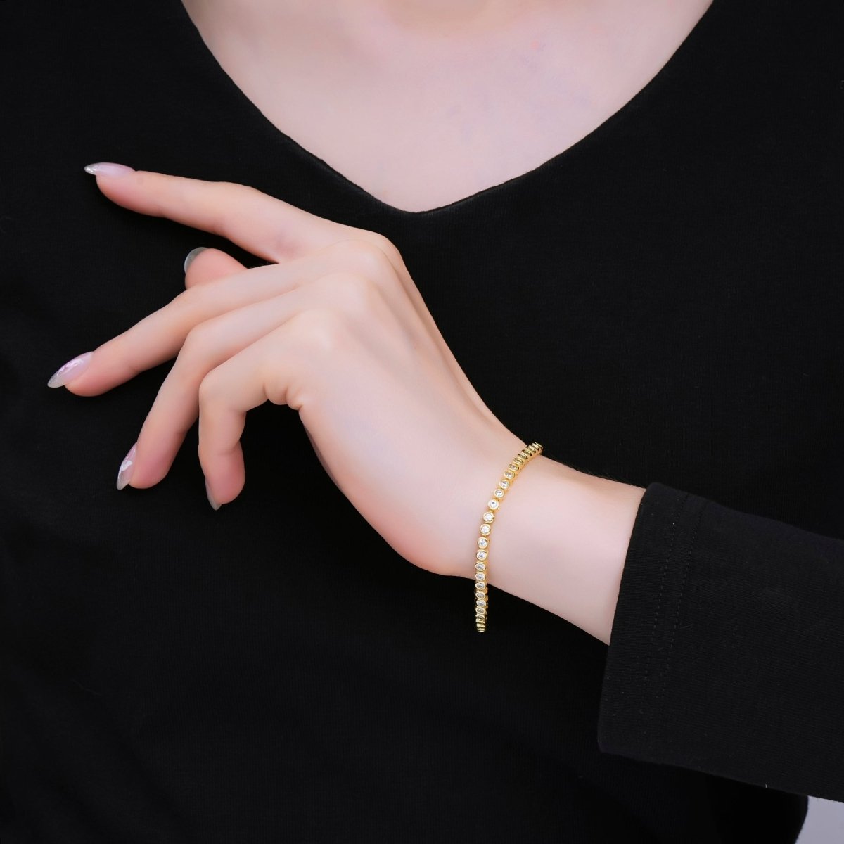 24K Gold Filled 3mm Round CZ 7 Inches Tennis Bracelet in Gold & Silver | WA - 2254 WA - 2256 - DLUXCA