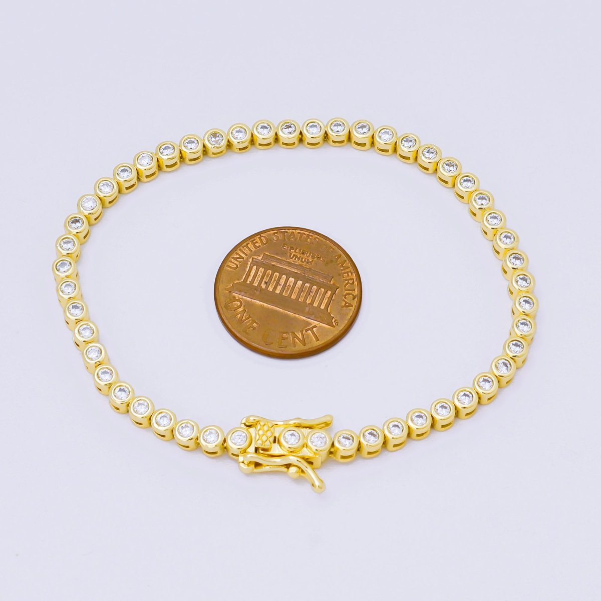 24K Gold Filled 3mm Round CZ 7 Inches Tennis Bracelet in Gold & Silver | WA - 2254 WA - 2256 - DLUXCA