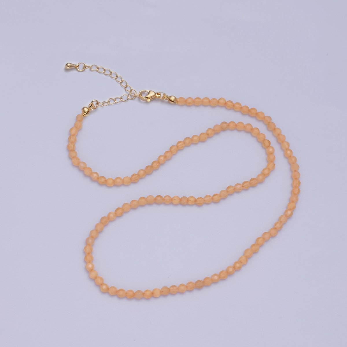 24K Gold Filled 3mm Round Gemstone 15 Inch Necklace | WA - 3074 - DLUXCA