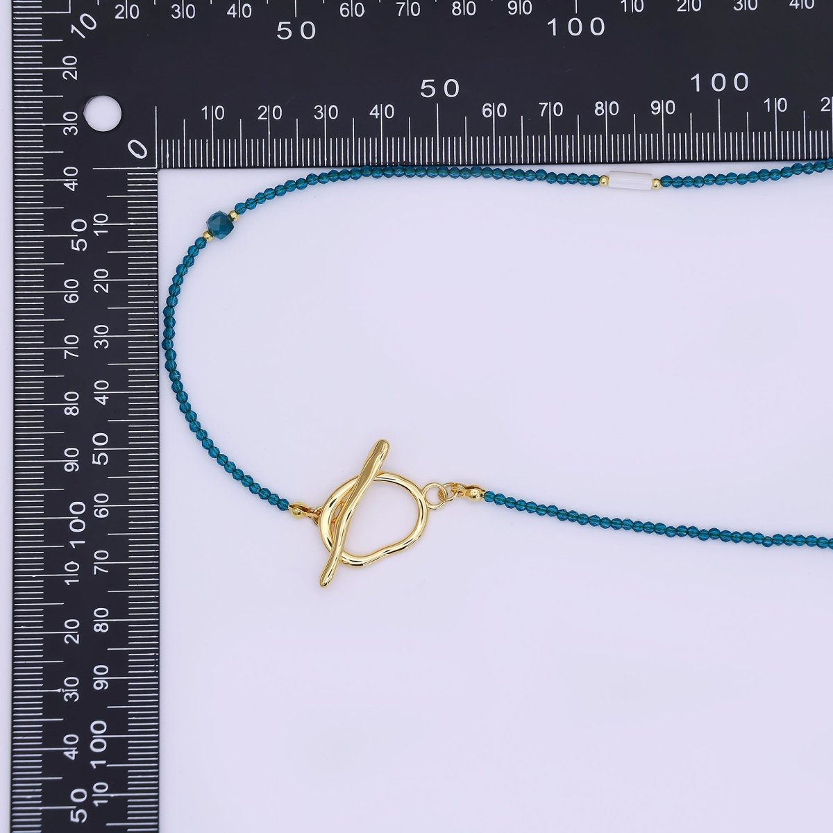 24K Gold Filled 3mm Shell Pearl Blue Crystal Gemstone 40 Inches Necklace | WA - 3082 - DLUXCA