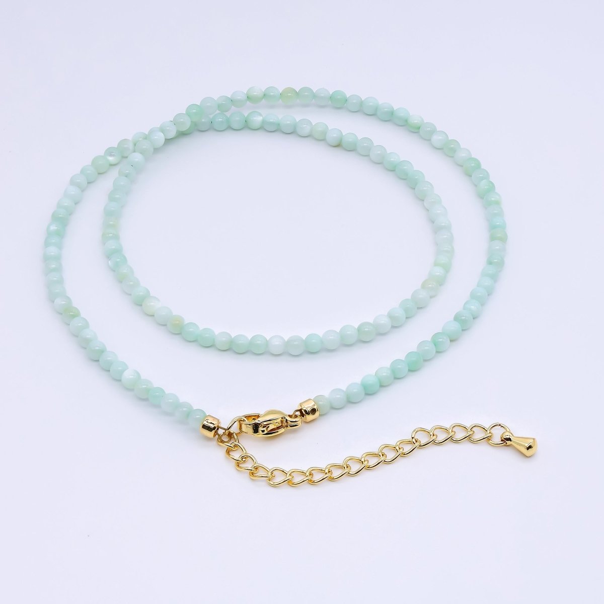 24K Gold Filled 3mm White, Pink, Blue, Multicolor Gloss Round Shell Pearl 15.5 Inch Necklace | WA - 3164 ~ WA - 3167 - DLUXCA