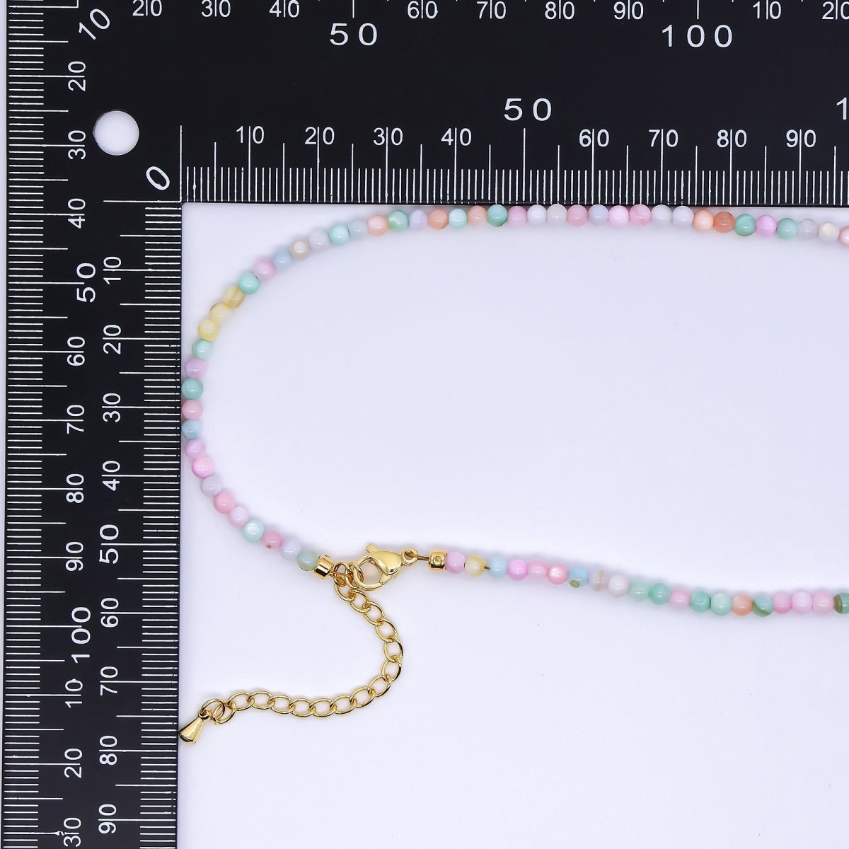 24K Gold Filled 3mm White, Pink, Blue, Multicolor Gloss Round Shell Pearl 15.5 Inch Necklace | WA - 3164 ~ WA - 3167 - DLUXCA