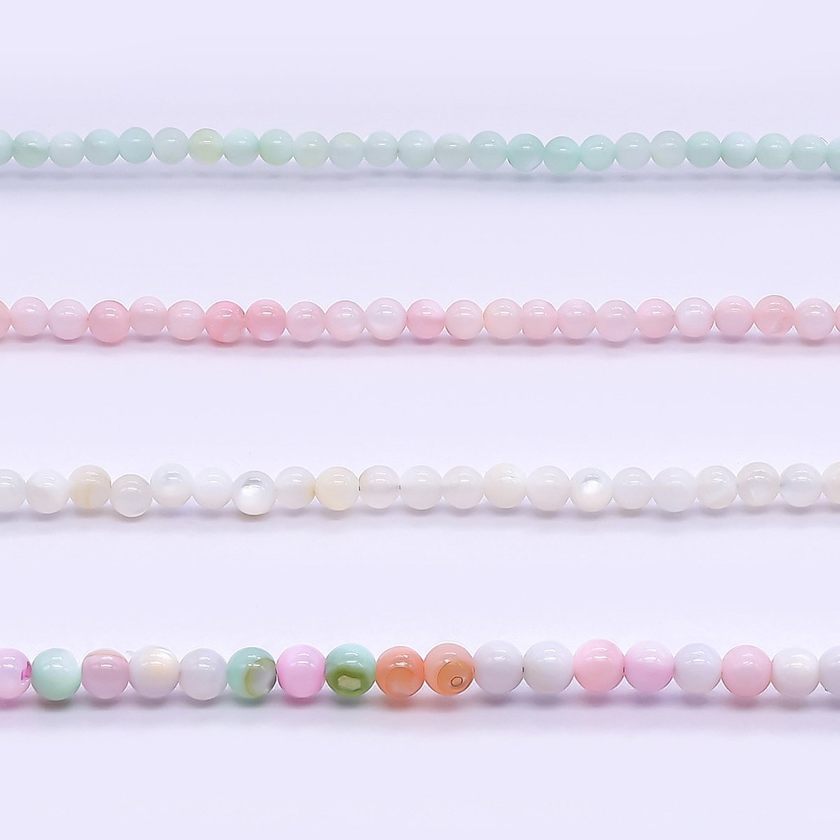 24K Gold Filled 3mm White, Pink, Blue, Multicolor Gloss Round Shell Pearl 15.5 Inch Necklace | WA - 3164 ~ WA - 3167 - DLUXCA