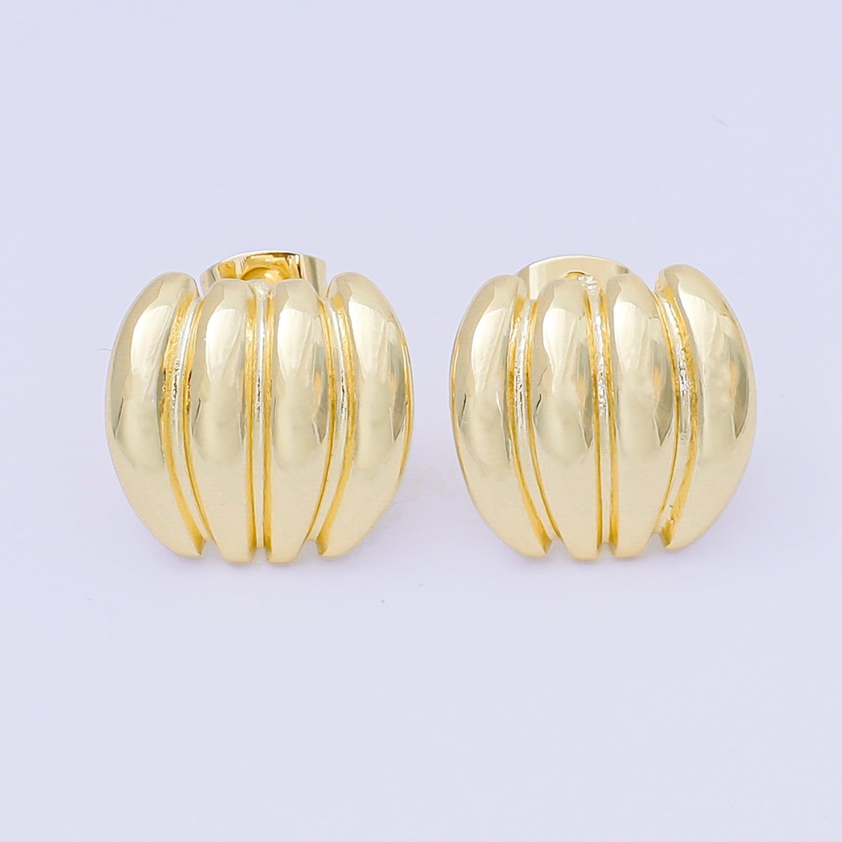24K Gold Filled 4 - Stripes Dome C - Shape Studs Earrings in Gold & Silver | AJ - 111 AJ - 112 - DLUXCA