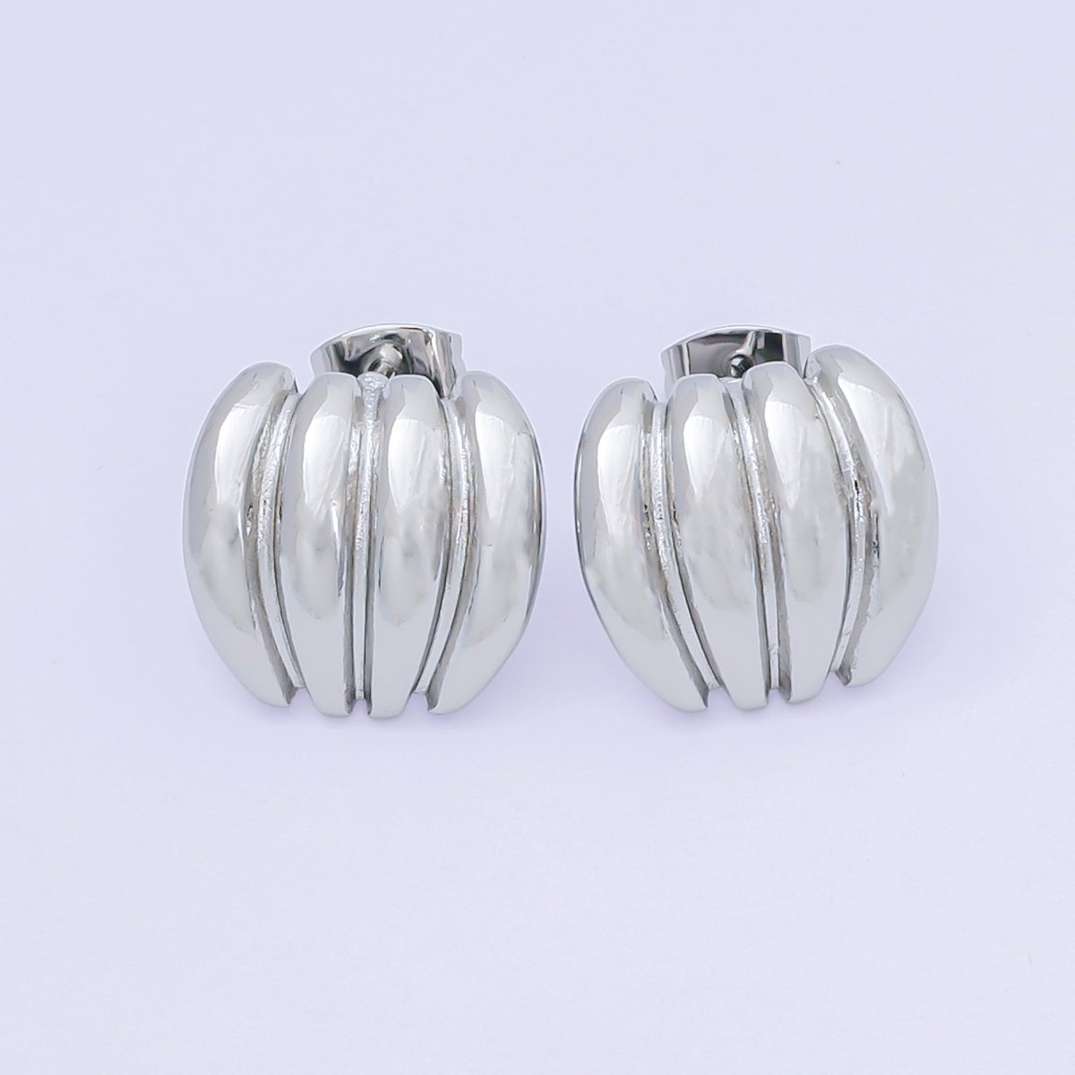 24K Gold Filled 4 - Stripes Dome C - Shape Studs Earrings in Gold & Silver | AJ - 111 AJ - 112 - DLUXCA