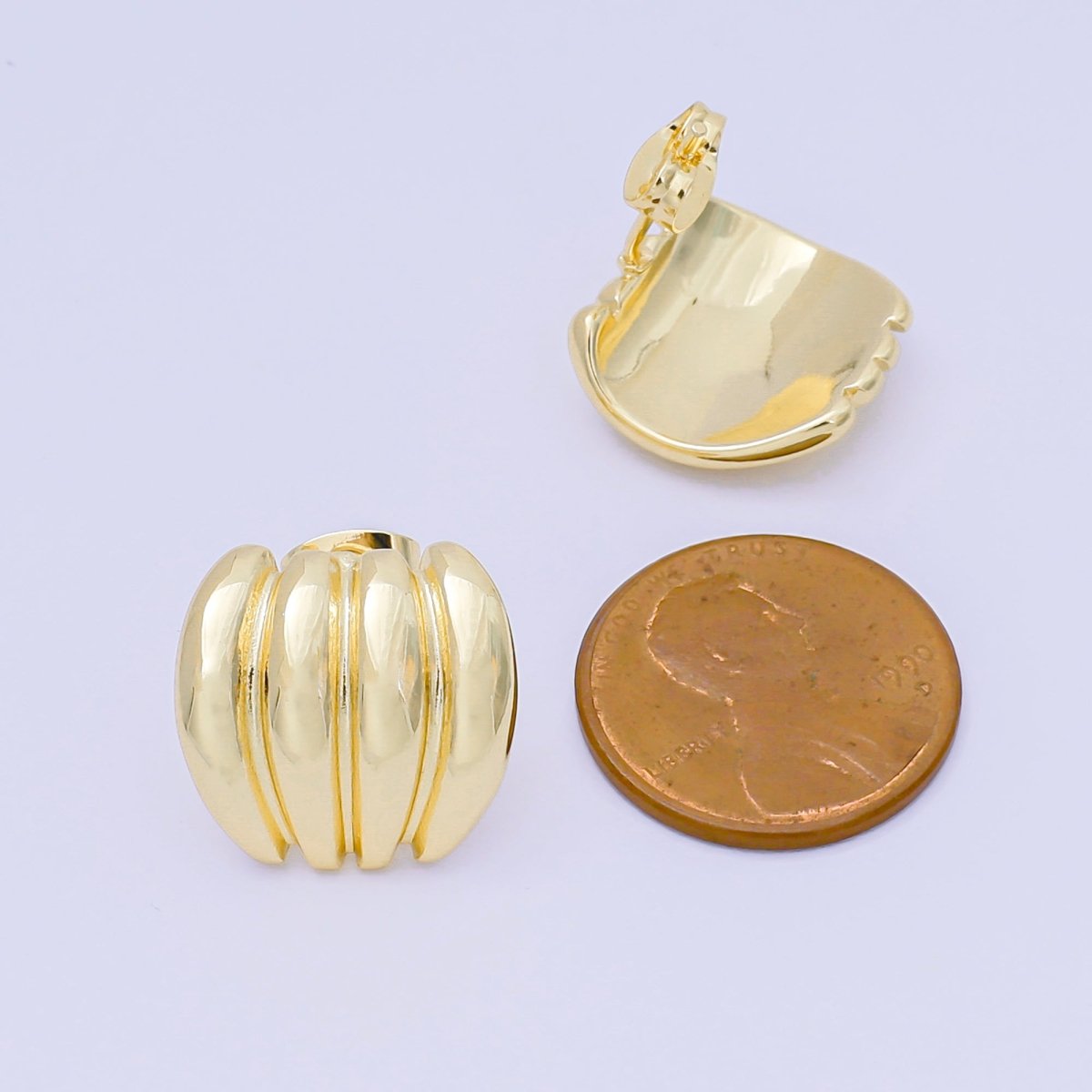 24K Gold Filled 4 - Stripes Dome C - Shape Studs Earrings in Gold & Silver | AJ - 111 AJ - 112 - DLUXCA