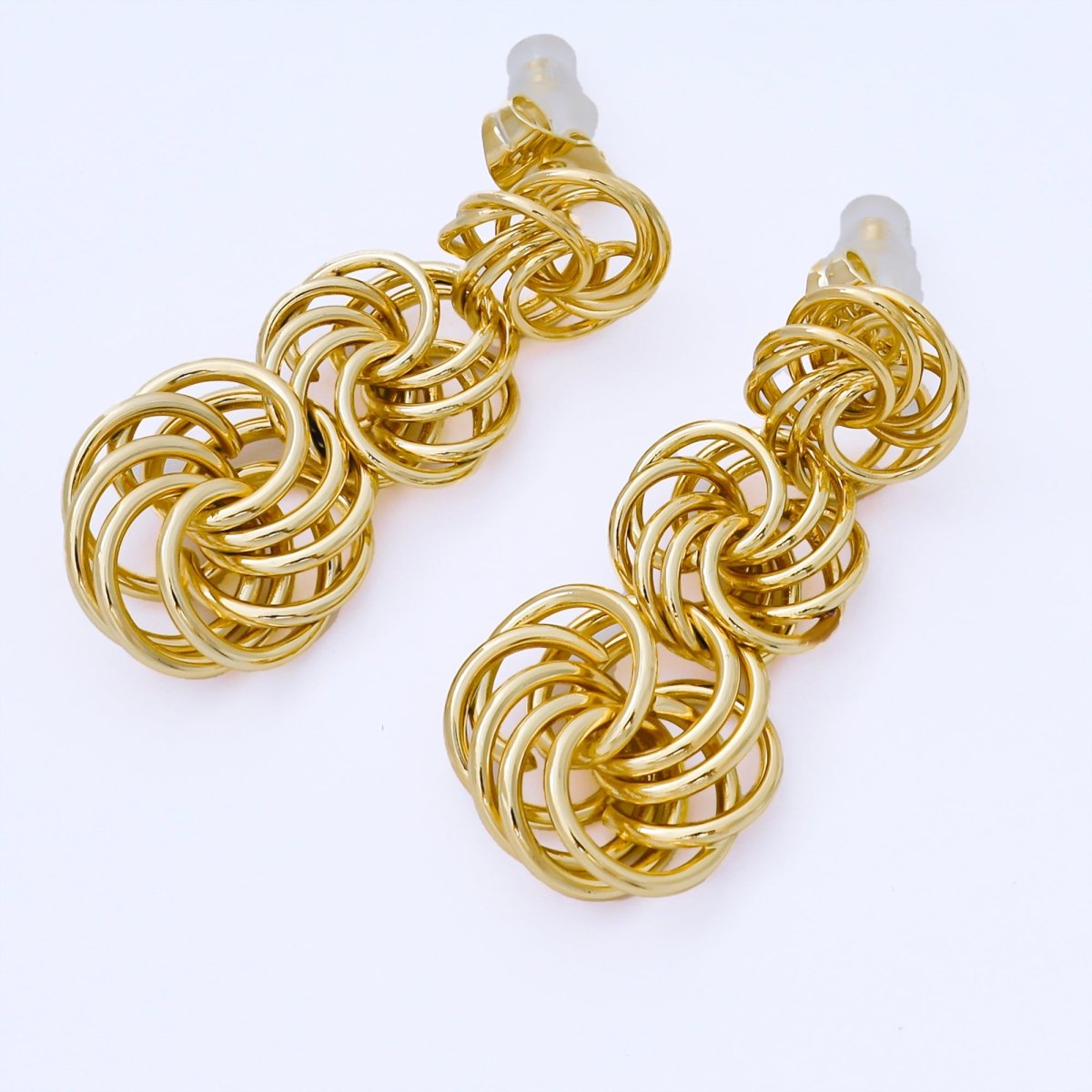 24K Gold Filled 40mm Braided Circular Band Geometric Drop Studs Earrings | AB1627 - DLUXCA