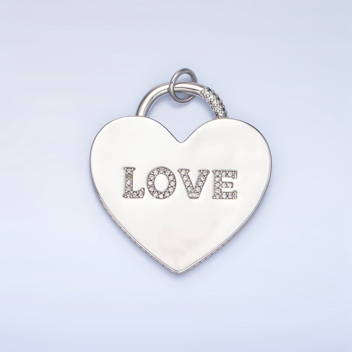 24K Gold Filled 40mm "LOVE" Micro Paved CZ Heart Padlock Charm in Gold & Silver | N746 - DLUXCA