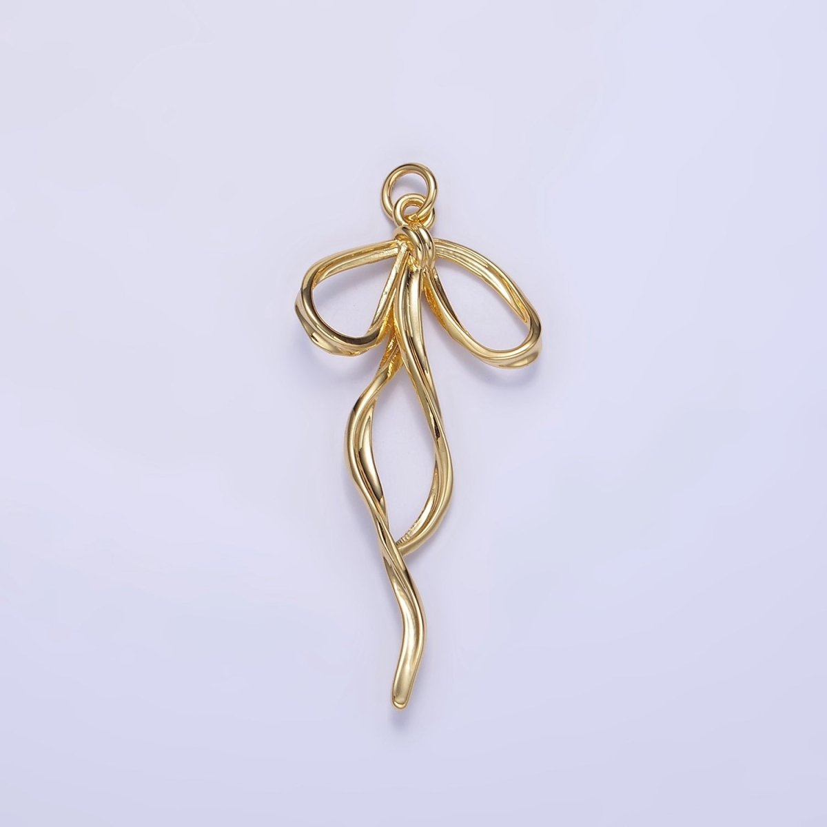 24K Gold Filled 40mm Ribbon Bow Twirl Charm in Gold & Silver | D440 D441 - DLUXCA