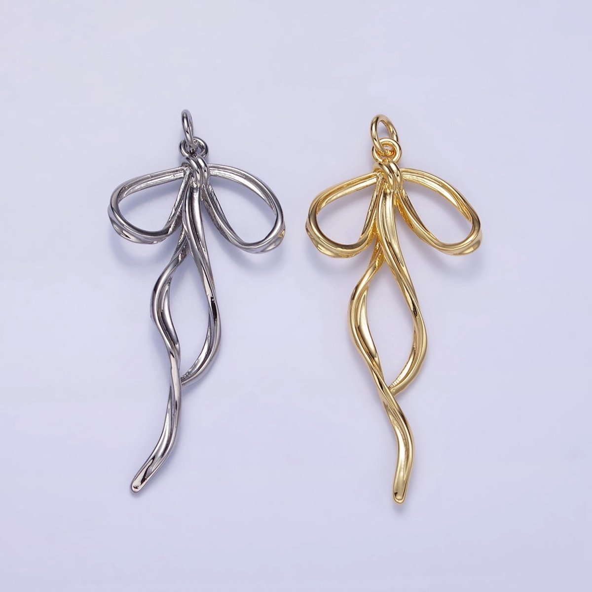 24K Gold Filled 40mm Ribbon Bow Twirl Charm in Gold & Silver | D440 D441 - DLUXCA