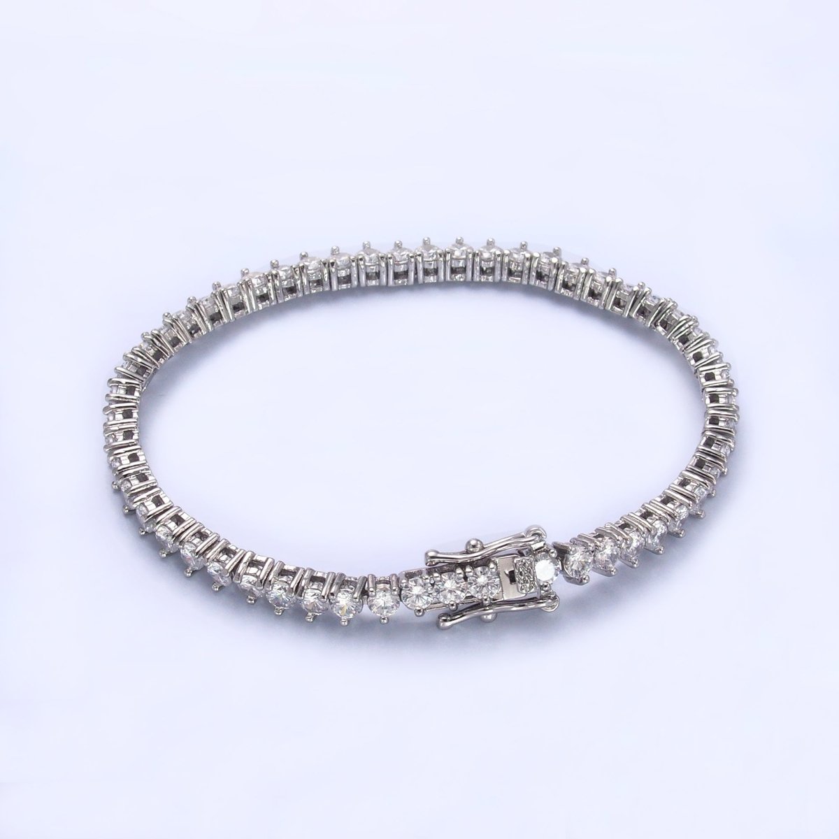 24K Gold Filled 4.2mm Three - Prong Tennis Chain Bracelet in Gold & Silver | WA - 3034 WA - 3035 - DLUXCA