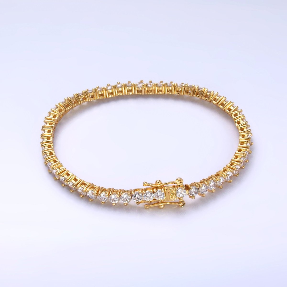 24K Gold Filled 4.2mm Three - Prong Tennis Chain Bracelet in Gold & Silver | WA - 3034 WA - 3035 - DLUXCA