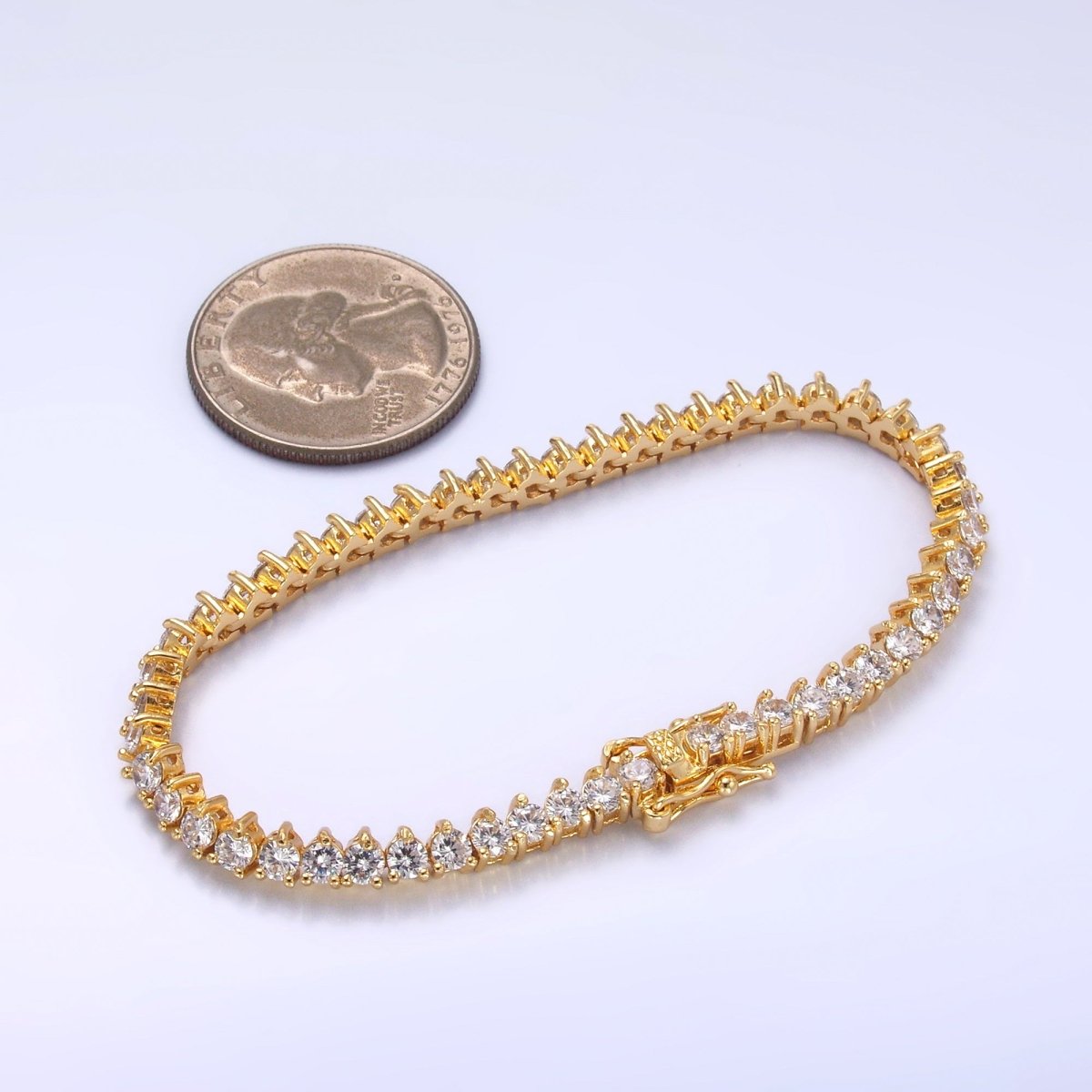 24K Gold Filled 4.2mm Three - Prong Tennis Chain Bracelet in Gold & Silver | WA - 3034 WA - 3035 - DLUXCA