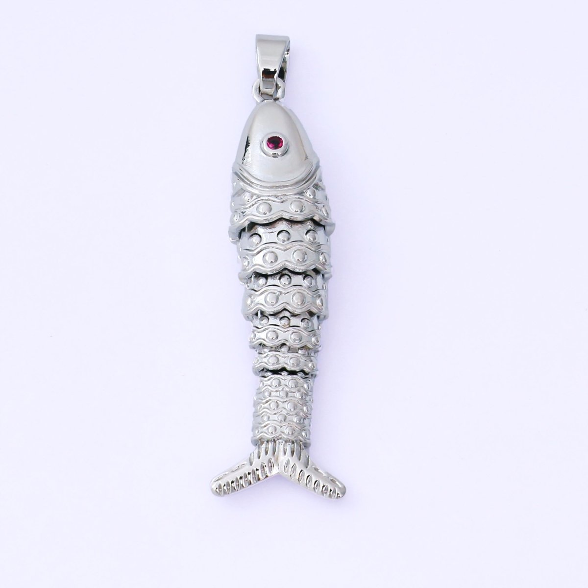 24K Gold Filled 43mm Fuchsia CZ Dotted Sardine Fish Multidimensional Charm in Gold & Silver | AA1620 - DLUXCA