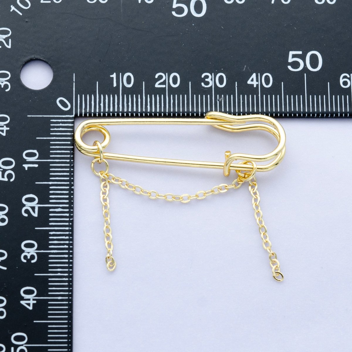 24K Gold Filled 45mm, 75mm, 100mm Chain Drop Safety Pin Brooch Finding | WA - 3046 ~ WA - 3048 - DLUXCA