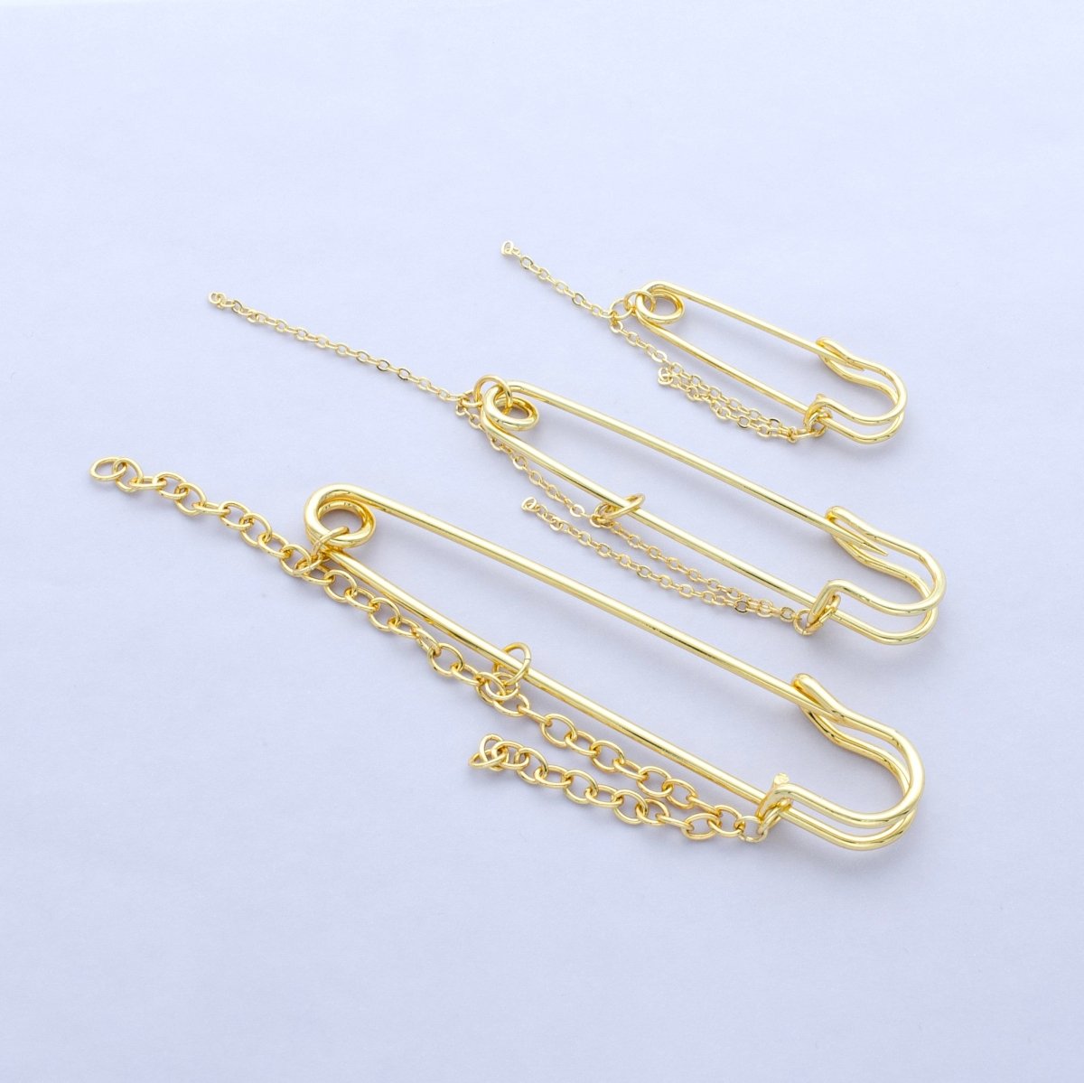 24K Gold Filled 45mm, 75mm, 100mm Chain Drop Safety Pin Brooch Finding | WA - 3046 ~ WA - 3048 - DLUXCA