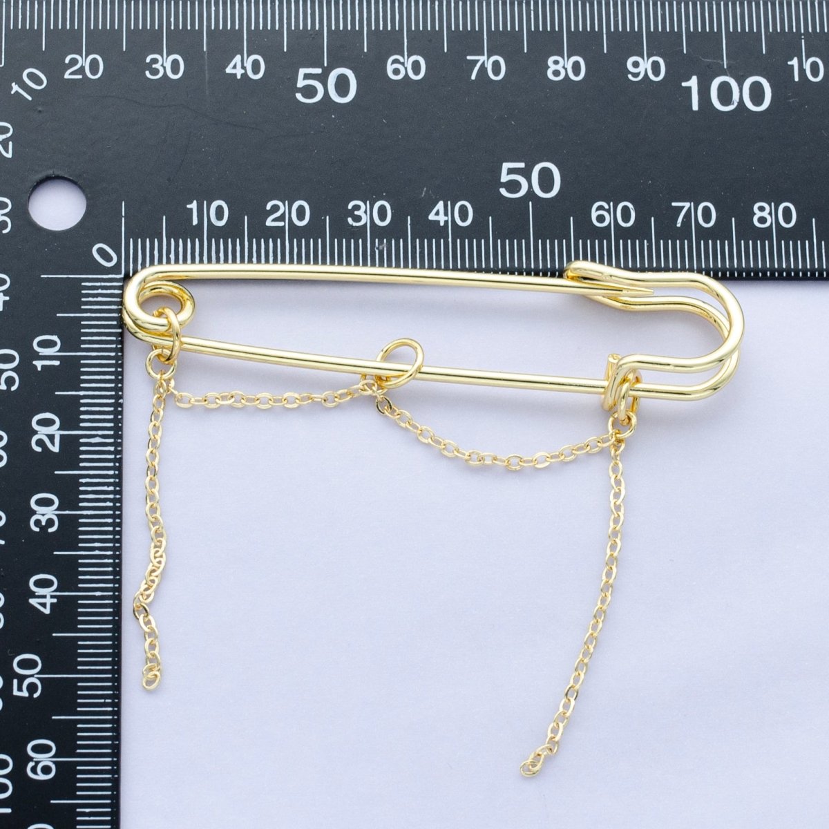 24K Gold Filled 45mm, 75mm, 100mm Chain Drop Safety Pin Brooch Finding | WA - 3046 ~ WA - 3048 - DLUXCA