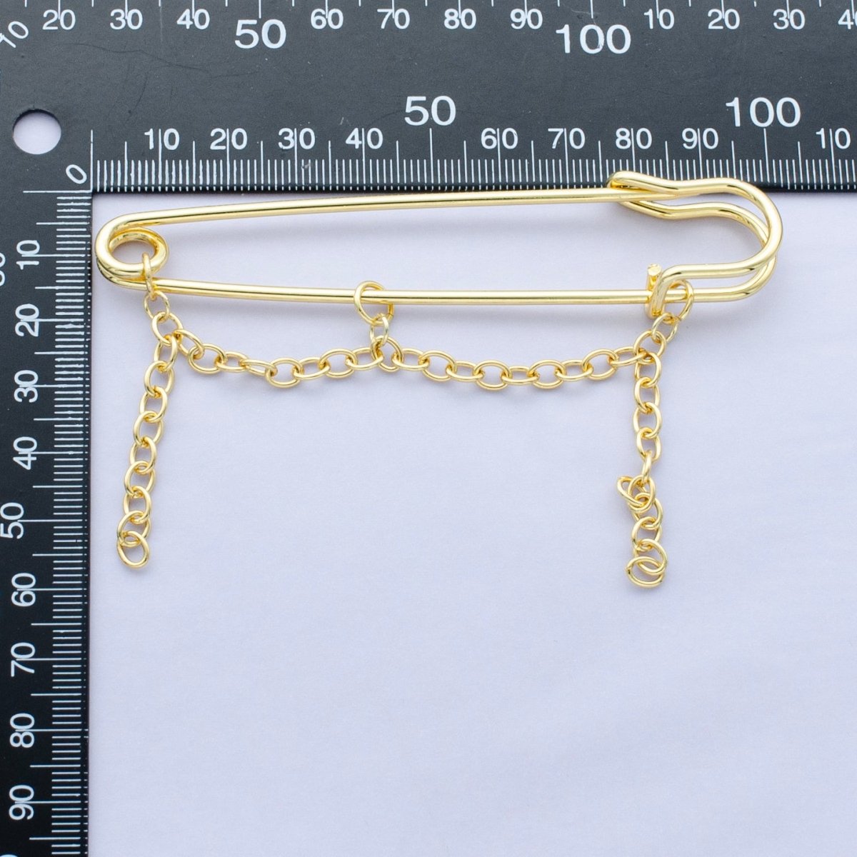 24K Gold Filled 45mm, 75mm, 100mm Chain Drop Safety Pin Brooch Finding | WA - 3046 ~ WA - 3048 - DLUXCA