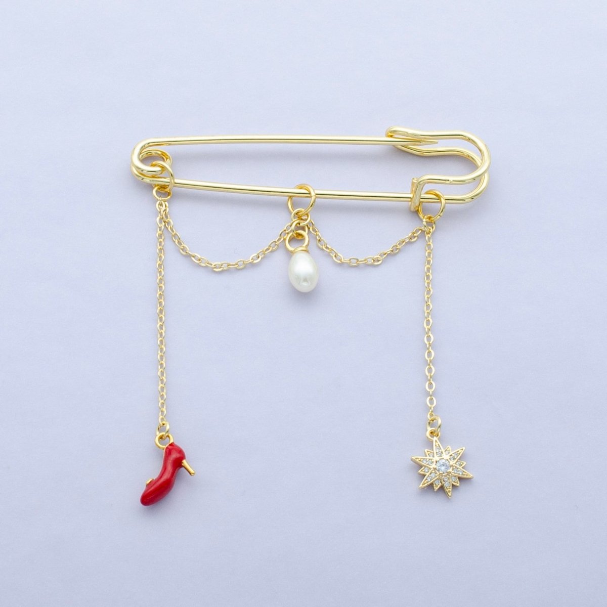 24K Gold Filled 45mm, 75mm, 100mm Chain Drop Safety Pin Brooch Finding | WA - 3046 ~ WA - 3048 - DLUXCA