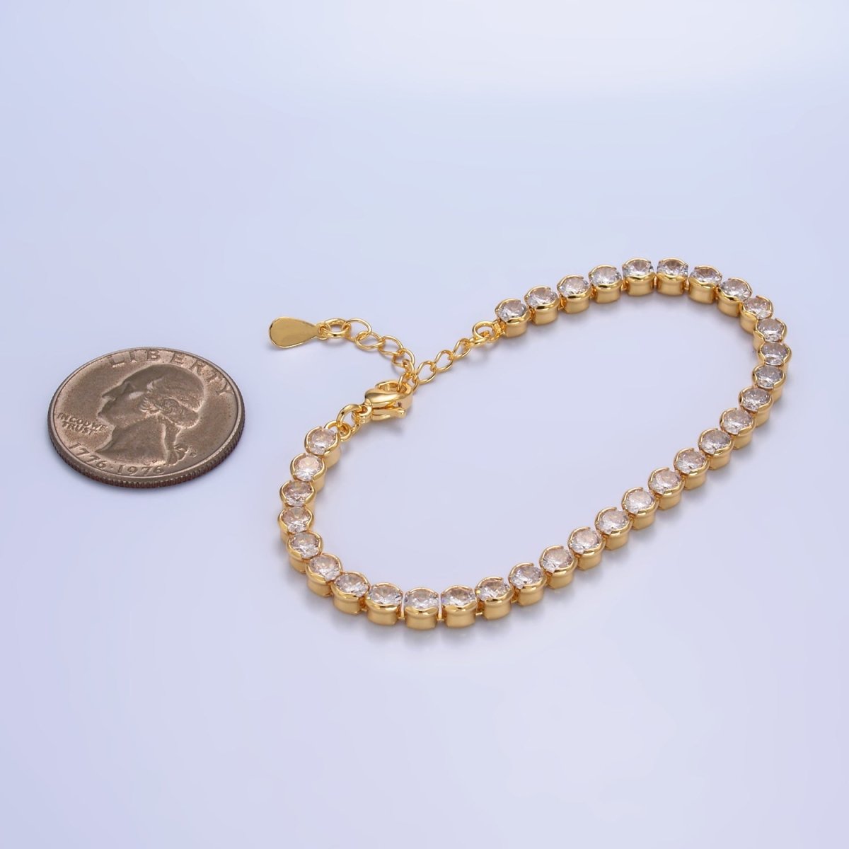 24K Gold Filled 4.5mm Clear CZ Round 7 Inch Tennis Bracelet | WA - 2979 - DLUXCA