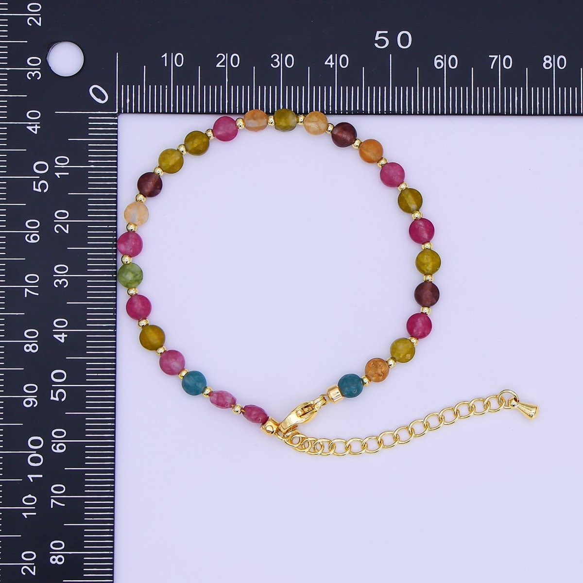 24K Gold Filled 4.5mm Multicolor Natural Gemstone Round Bead 6.5 Inch Bracelet | WA - 3153 - DLUXCA