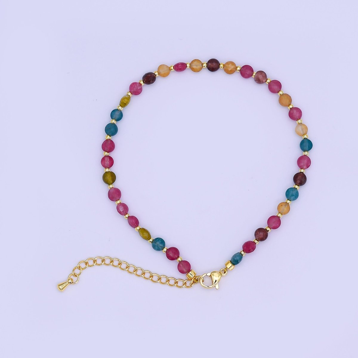 24K Gold Filled 4.5mm Multicolor Natural Gemstone Round Bead 8.5 Inch Bracelet Anklet | WA - 3152 - DLUXCA