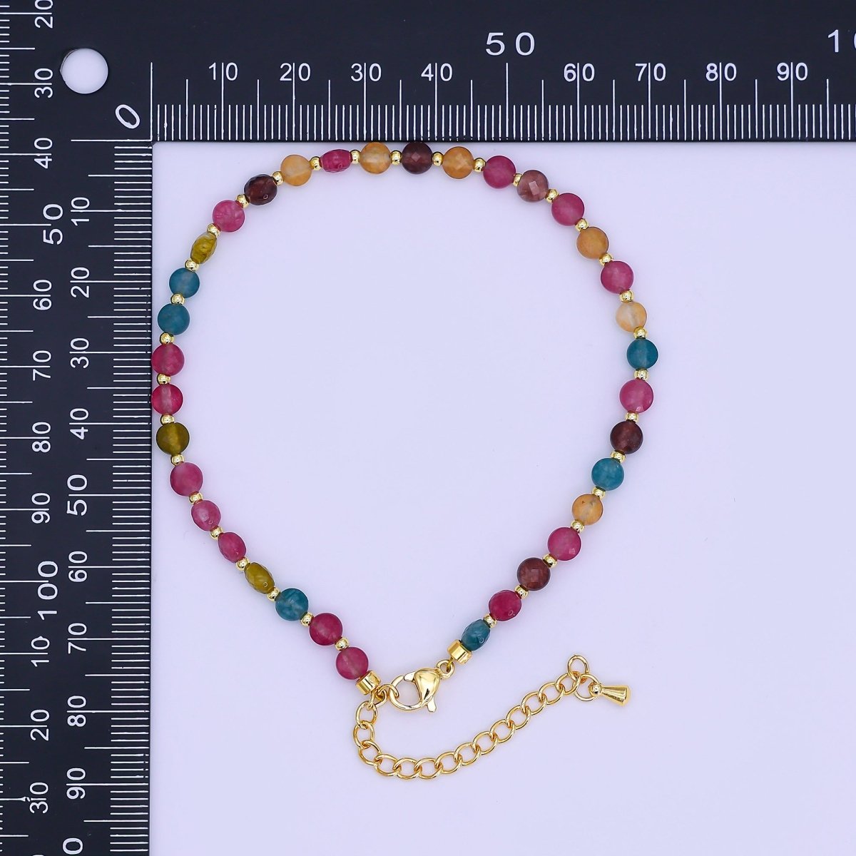 24K Gold Filled 4.5mm Multicolor Natural Gemstone Round Bead 8.5 Inch Bracelet Anklet | WA - 3152 - DLUXCA