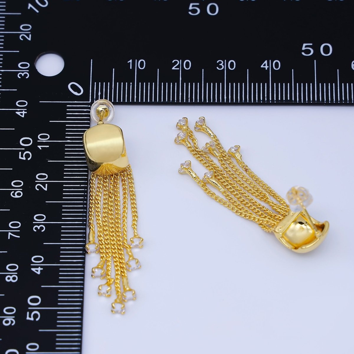 24K Gold Filled 46.5mm CZ Curb Chain C - Shaped Hoop Drop Earrings | AB1635 - DLUXCA