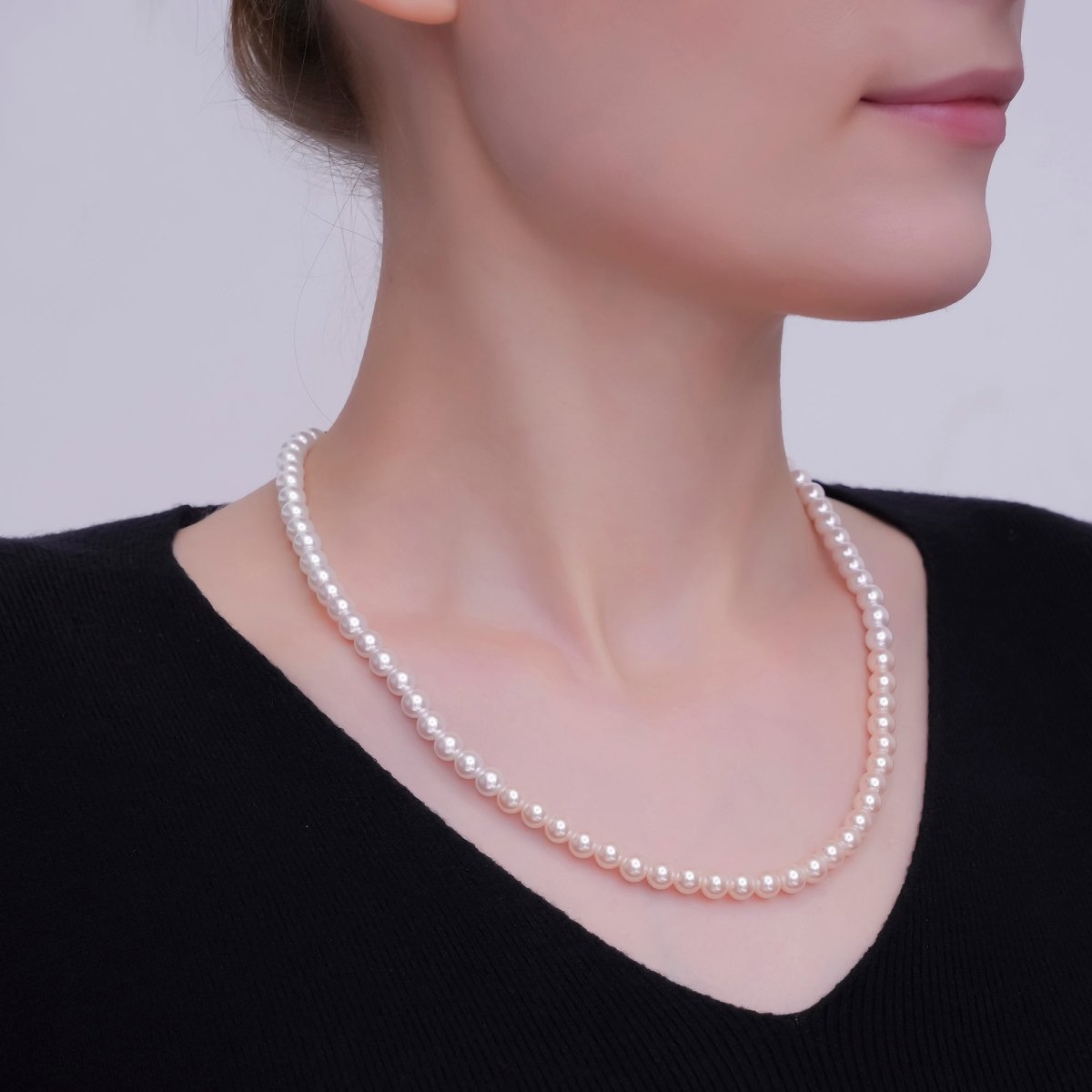 24K Gold Filled 4mm, 6mm Gradient Pink - White Shell Pearl 17 Inch Necklace | WA - 2836 WA - 2837 - DLUXCA