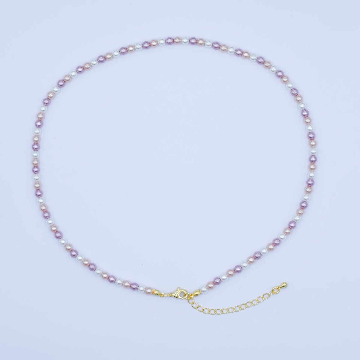 24K Gold Filled 4mm, 6mm Gradient White - Pink - Purple Shell Pearl 17 Inch Necklace | WA - 2791 WA - 2792 - DLUXCA