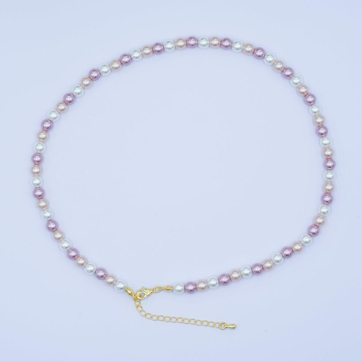24K Gold Filled 4mm, 6mm Gradient White - Pink - Purple Shell Pearl 17 Inch Necklace | WA - 2791 WA - 2792 - DLUXCA