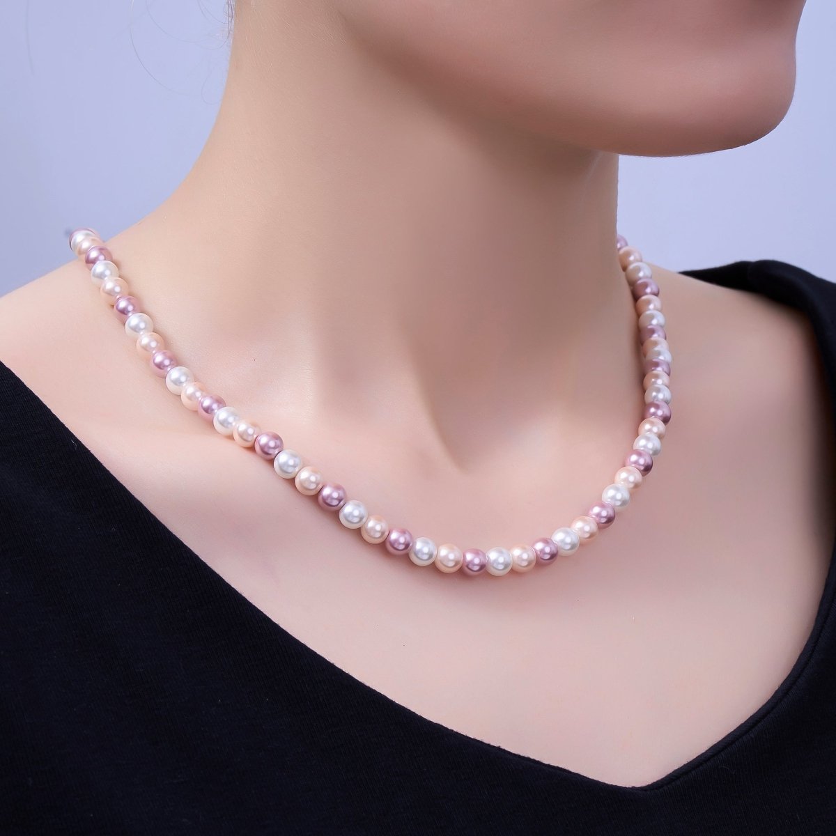 24K Gold Filled 4mm, 6mm Gradient White - Pink - Purple Shell Pearl 17 Inch Necklace | WA - 2791 WA - 2792 - DLUXCA